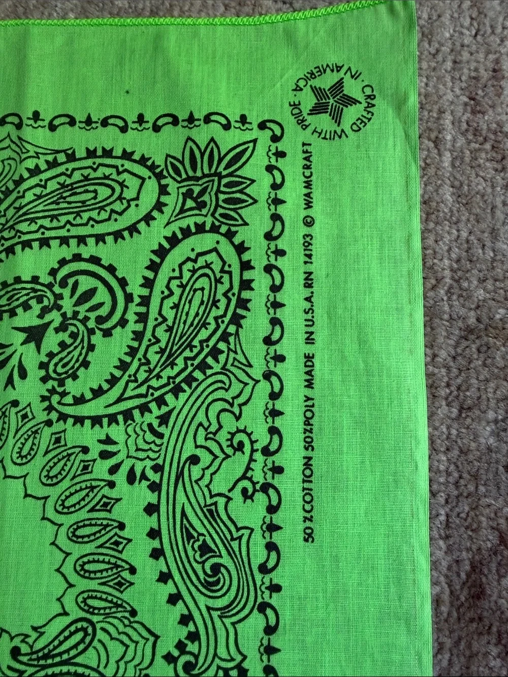 VTG Neon Lime Green Paisley Bandana | Fast Color USA Made 50/50 Cotton Poly Y2K